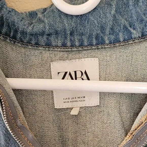 ZARA Womens Pullover Half Zip Collared Denim Jacket Size Small Blue Oversized - Picture 3 of 8
